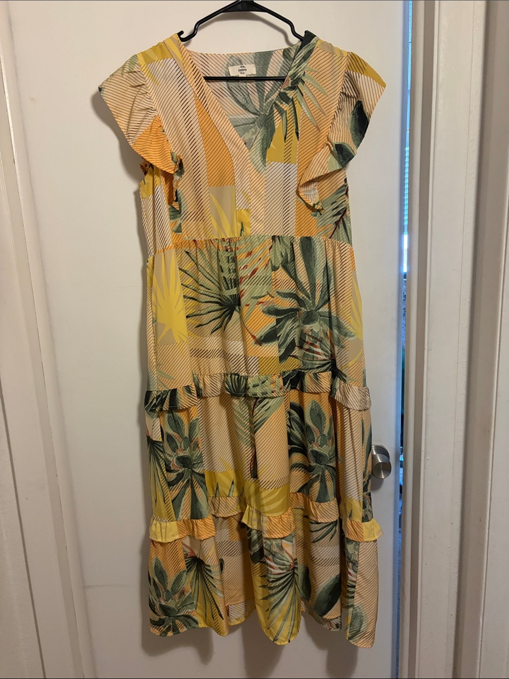 entro Yellow Tropical Print Tiered Sundress LARGE